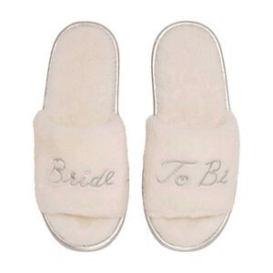 Keanu Womens/Ladies Bride to Be Glitter Faux Fur Mule Slippers / White